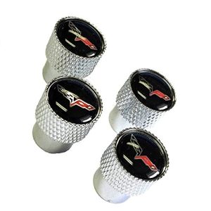C6 CORVETTE CROSSED FLAGS LOGO ALUMINUM VALVE STEM CAPS KNURLED