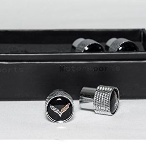 WEST COAST CORVETTE C7 CROSSED FLAGS LOGO ALUMINUM VALVE STEM CAPS KNURLED
