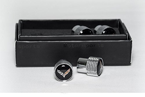 WEST COAST CORVETTE C7 CROSSED FLAGS LOGO ALUMINUM VALVE STEM CAPS KNURLED