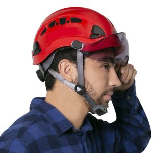 Meets ANSI Z89.1-14 and CSA Z94.1-15, Type I Class C, E,G. Unventilated shell ensures protection to the top of the head against electrical risk of up to 20000V, suitable for extremely low temperatures of up to -30C. Designed for work at height, rescue, and industry professionals, as well as for any situations where helmet safety is recommended. Retractable shield slides quickly from work position to storage position on top of helmet.